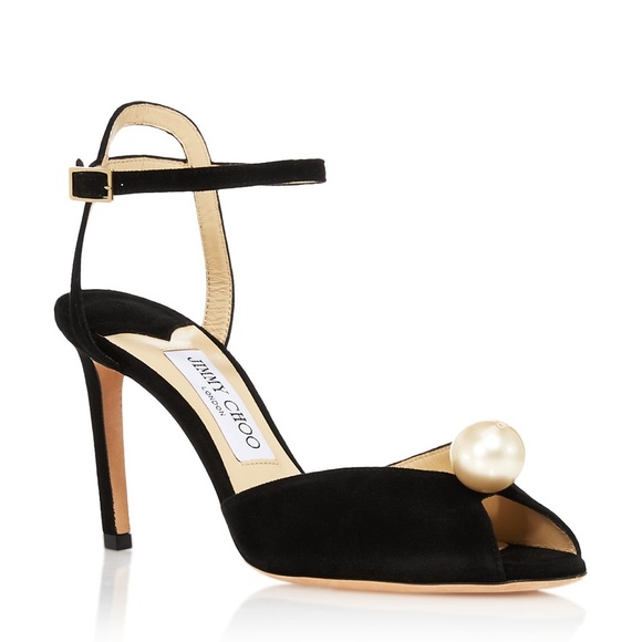 NWT Jimmy Choo Women's Black Suede Sacora 85 Embellished Heel Sandals Size 38.5 - Picture 2 of 14